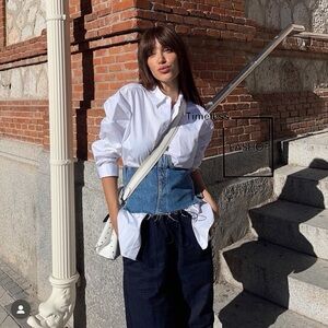 ZARA Denim Lace-Up Corset Top | Raw Edge Jean Bustier | Y2K Festival Size S NWT